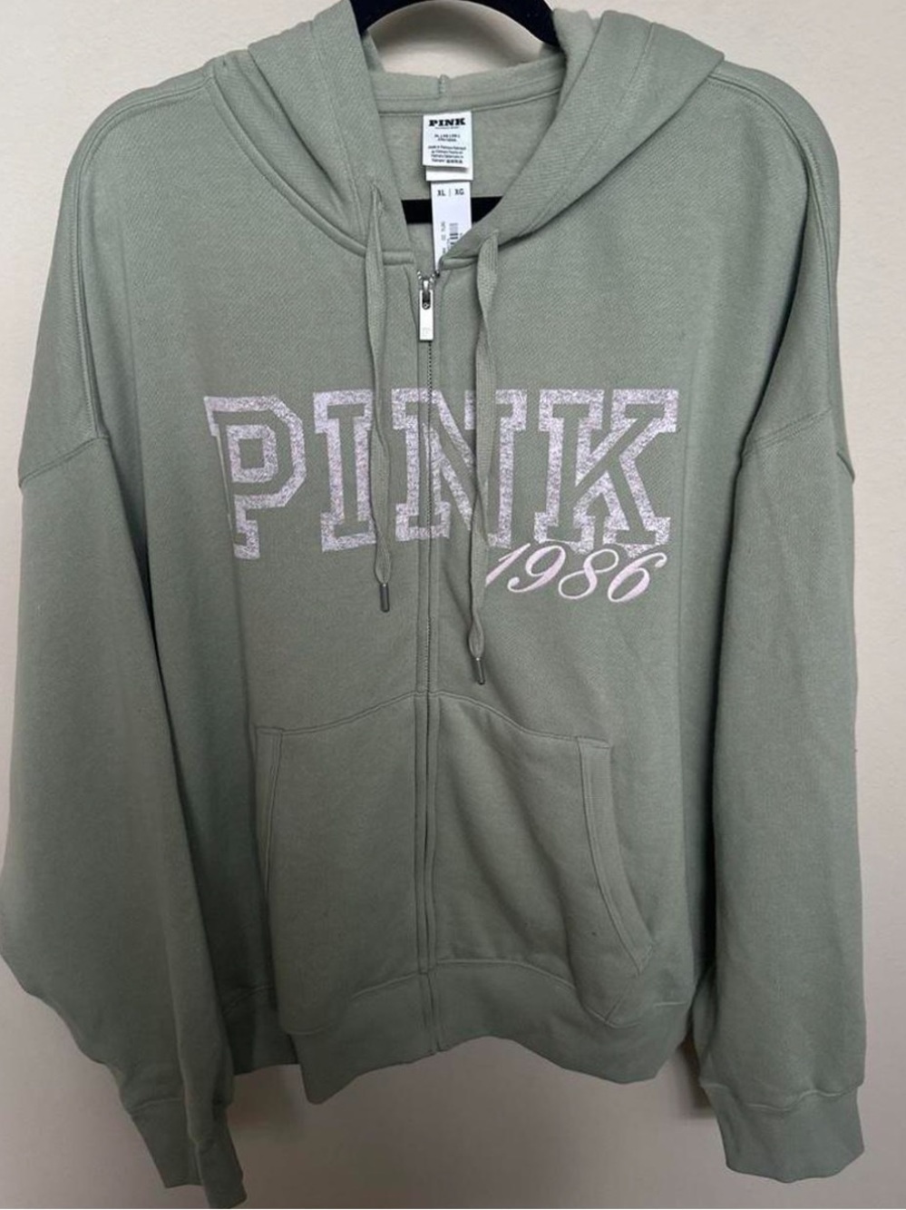 PINK Victoria's Secret Sage Green Zip-Up Hoodie
